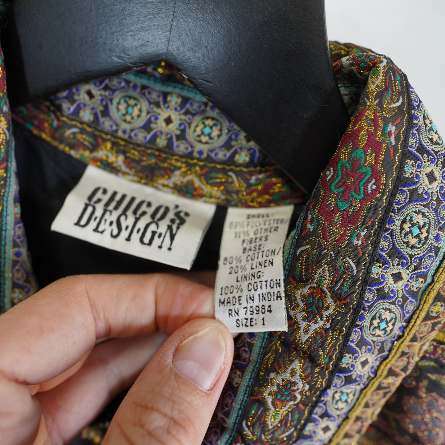 (Women's M) Vintage Chico's Design Tapestry Vest Multi-Colored Geometric Pattern Women's M