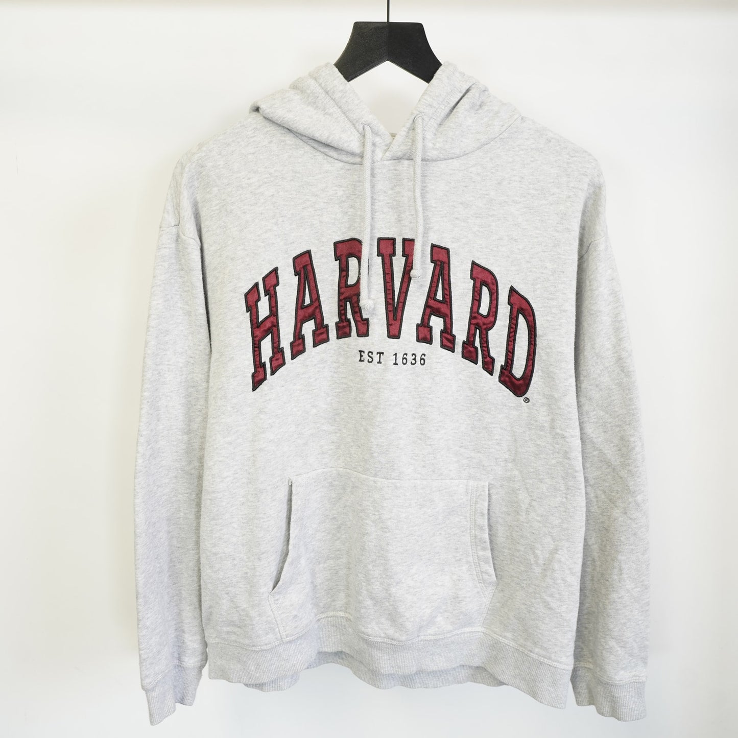 (S) Harvard University Embroidered Hoodie Men's S Heather Gray Stitched Retro