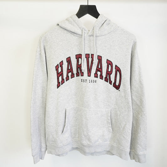 (S) Harvard University Embroidered Hoodie Men's S Heather Gray Stitched Retro