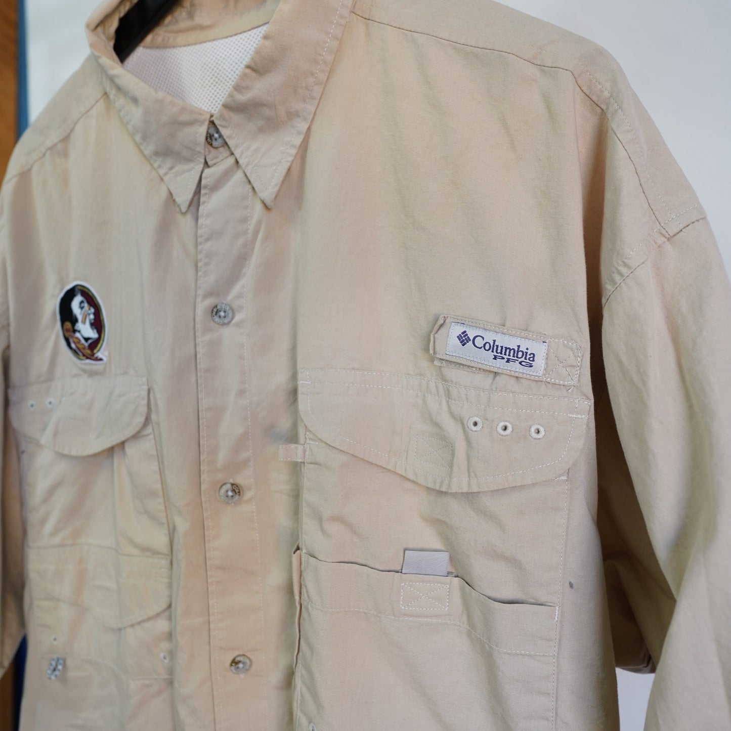 (XXL) Vintage Florida State Seminoles Columbia PFG Fishing Shirt Men's XXL Tan FSU