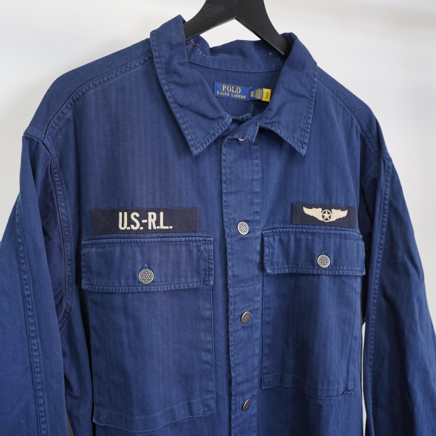 (XLT) Polo Ralph Lauren USRL Flight Patch Military Overshirt Mens XLT Navy Blue Jacket