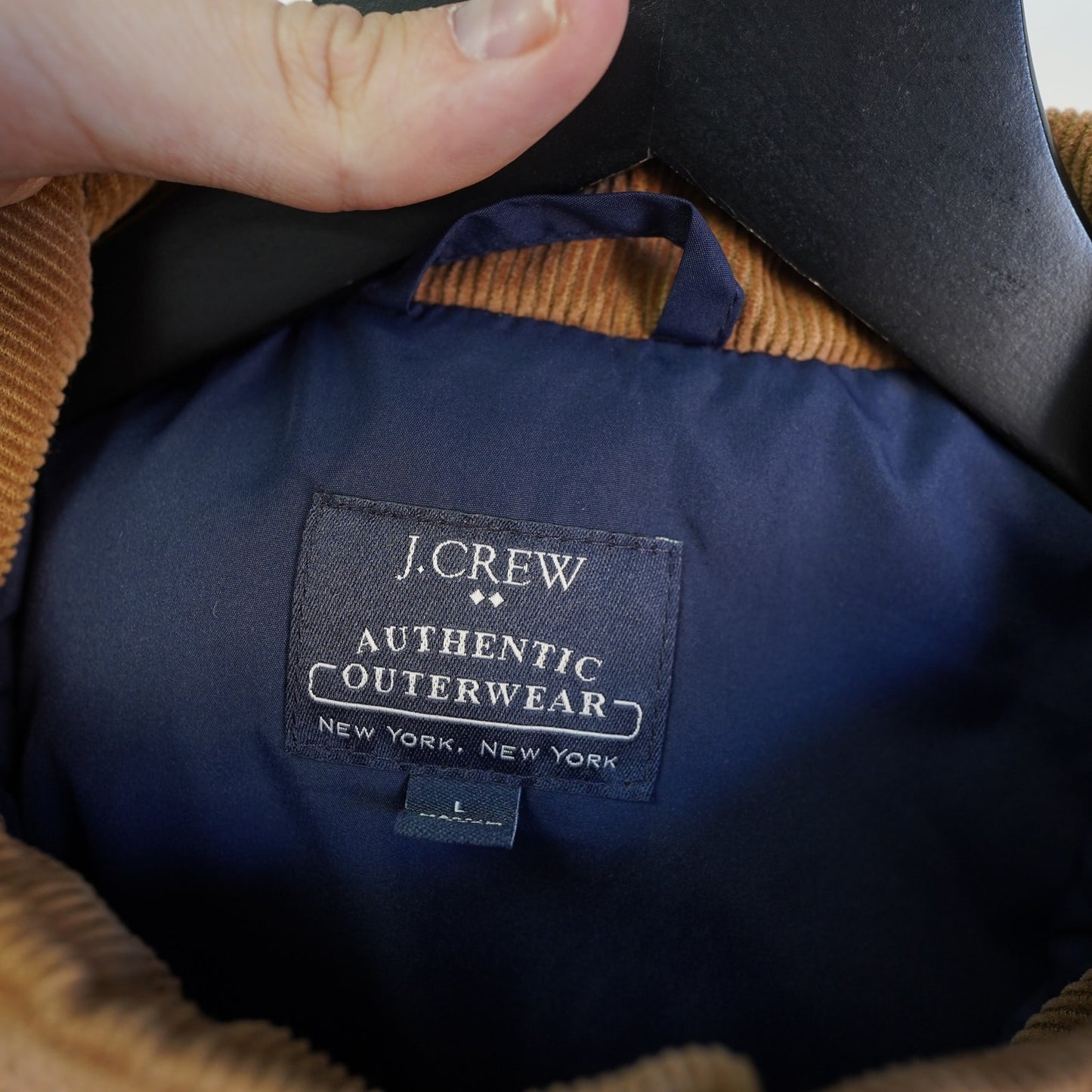 (L) J Crew Outerwear Puffer Vest Men's L Blue Brown Two Tone Quilted Corduroy