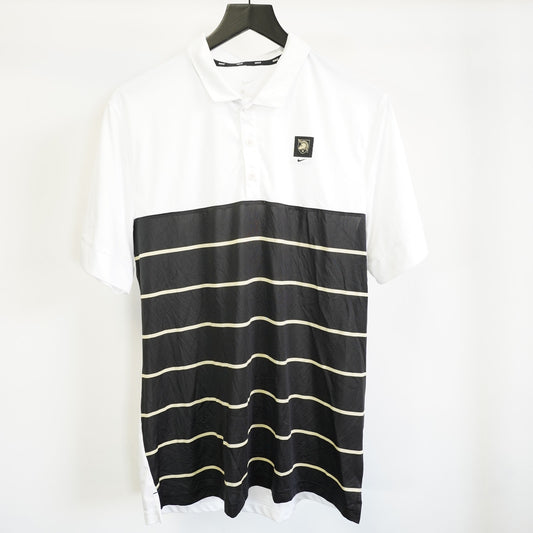 (L) Nike US Army Black Night Performance Polo Shirt Men's L Black White Striped