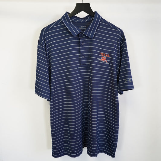 (XL) Auburn Tigers Embroidered Under Armour Striped Polo Shirt Men's XL Blue Heatgear