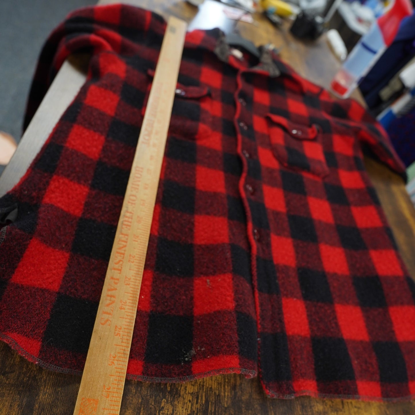 (M) True Vintage Woolrich Buffalo Plaid Wool Button Up Shirt Jacket Size M 50s Red