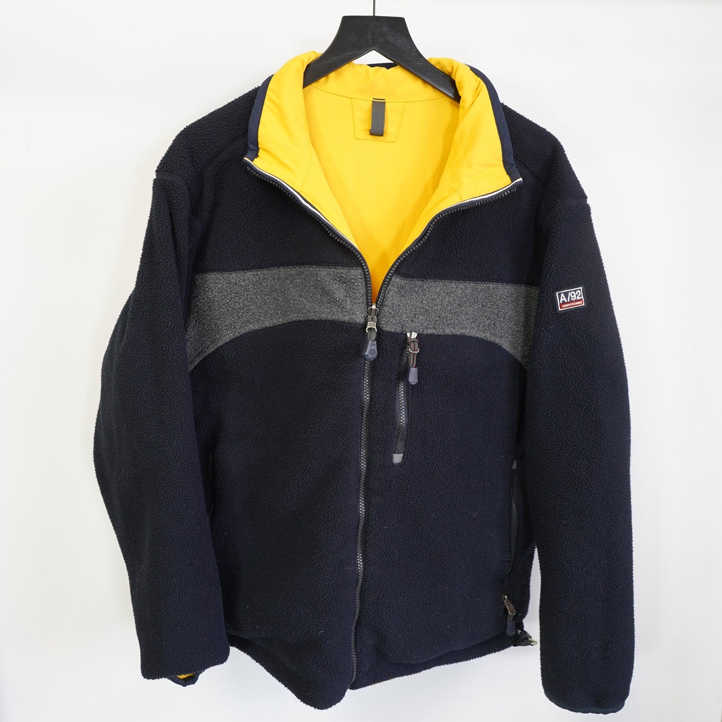 (L) Vintage Abercrombie & Fitch Reversible Rain Jacket Fleece Y2K Mens L Yellow 2000