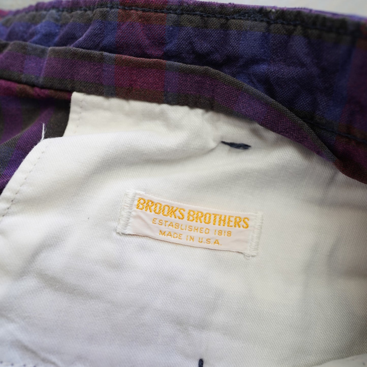 (Sz. 36) Vintage 90s Brooks & Brothers Golf Chino Shorts Plaid Purple Men's 36 Preppy