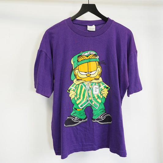 (XL) Vintage Garfield 90s Single Stitch Cartoon Hip Hop T-Shirt Men's XL Purple