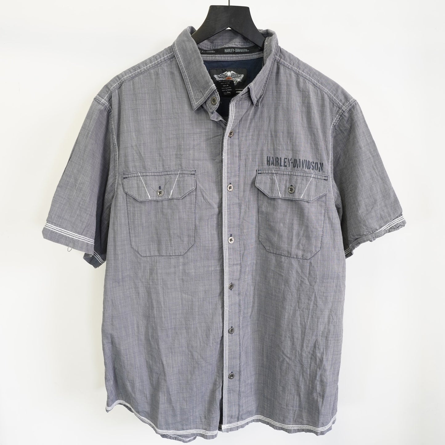 (XL) Harley Davidson Motorcycles Biker Button Up Shirt Men's XL Gray Work Shirt