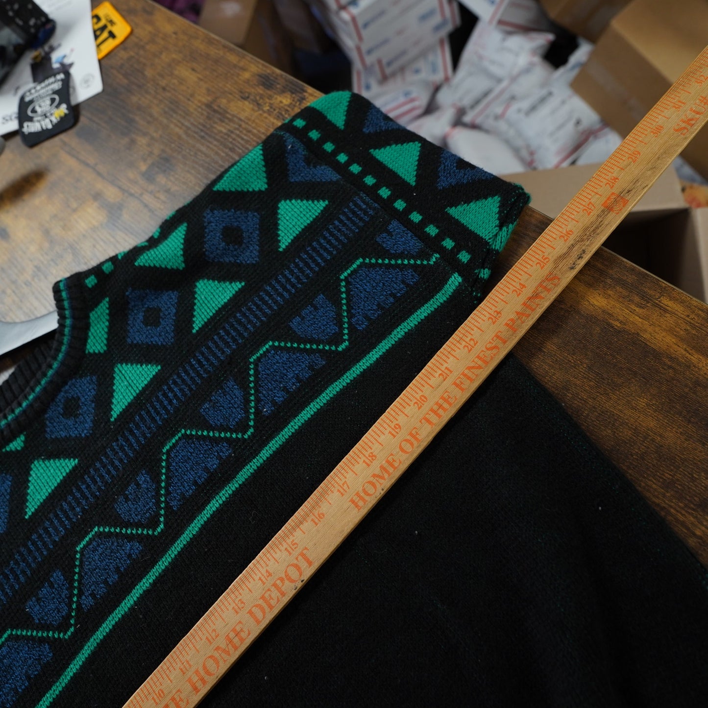 (L) Vintage 90s Le Tigre Black Knit Sweater Retro Abstract Aztec