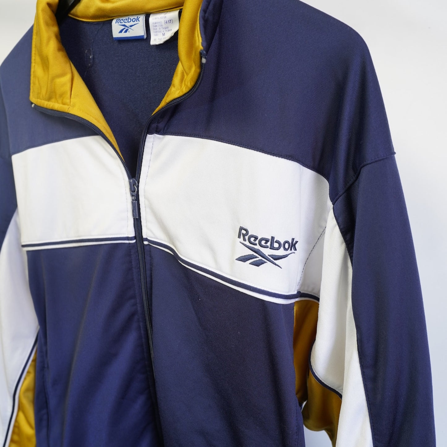 (M) Vintage Reebok Track Jacket Navy Gold Men's M Retro Full Zip