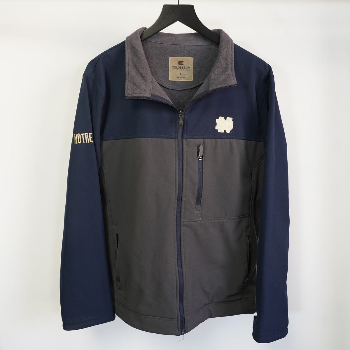 (L) Vintage Note Dame Fighting Irish Colosseum Full Zip Jacket Men's L Blue Gray