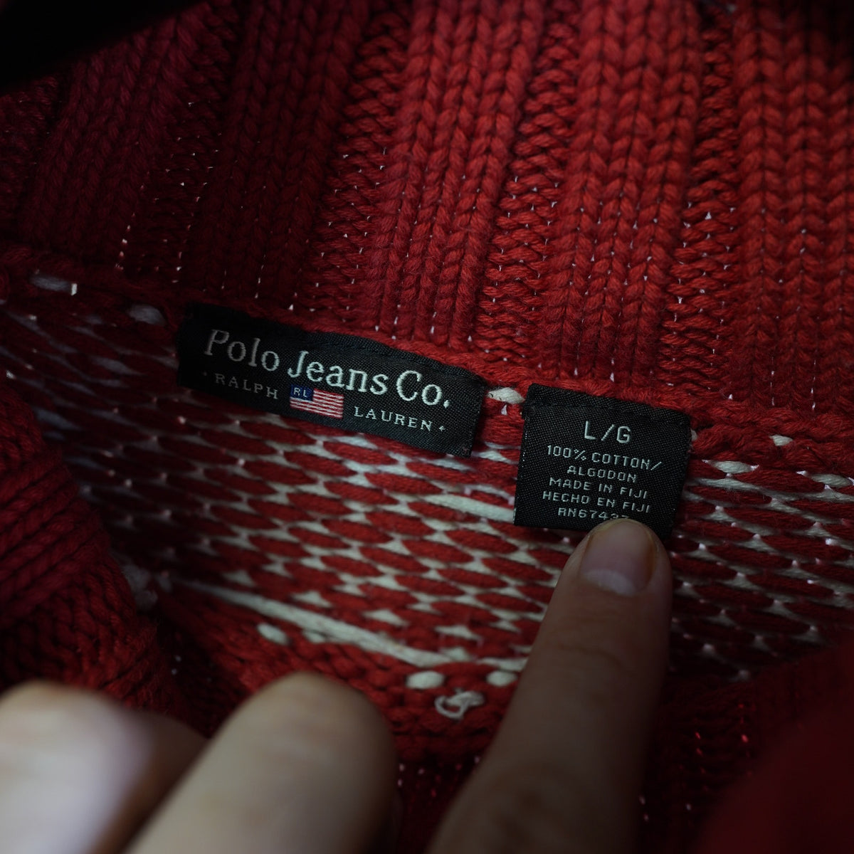 (Women's S) Ralph Lauren Polo Jeans Co Knit Christmas Sweater Turtleneck Red White