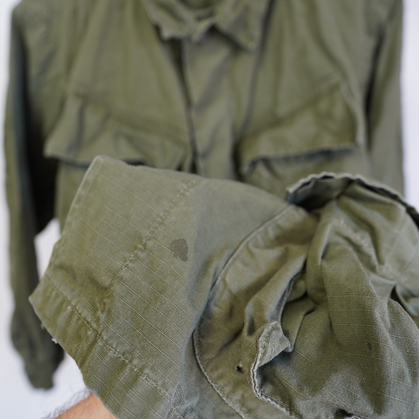 (S) Vintage 60's Vietnam Jungle Coat Jacket OG-107 Ripstop Slant Pocket Mens S Green
