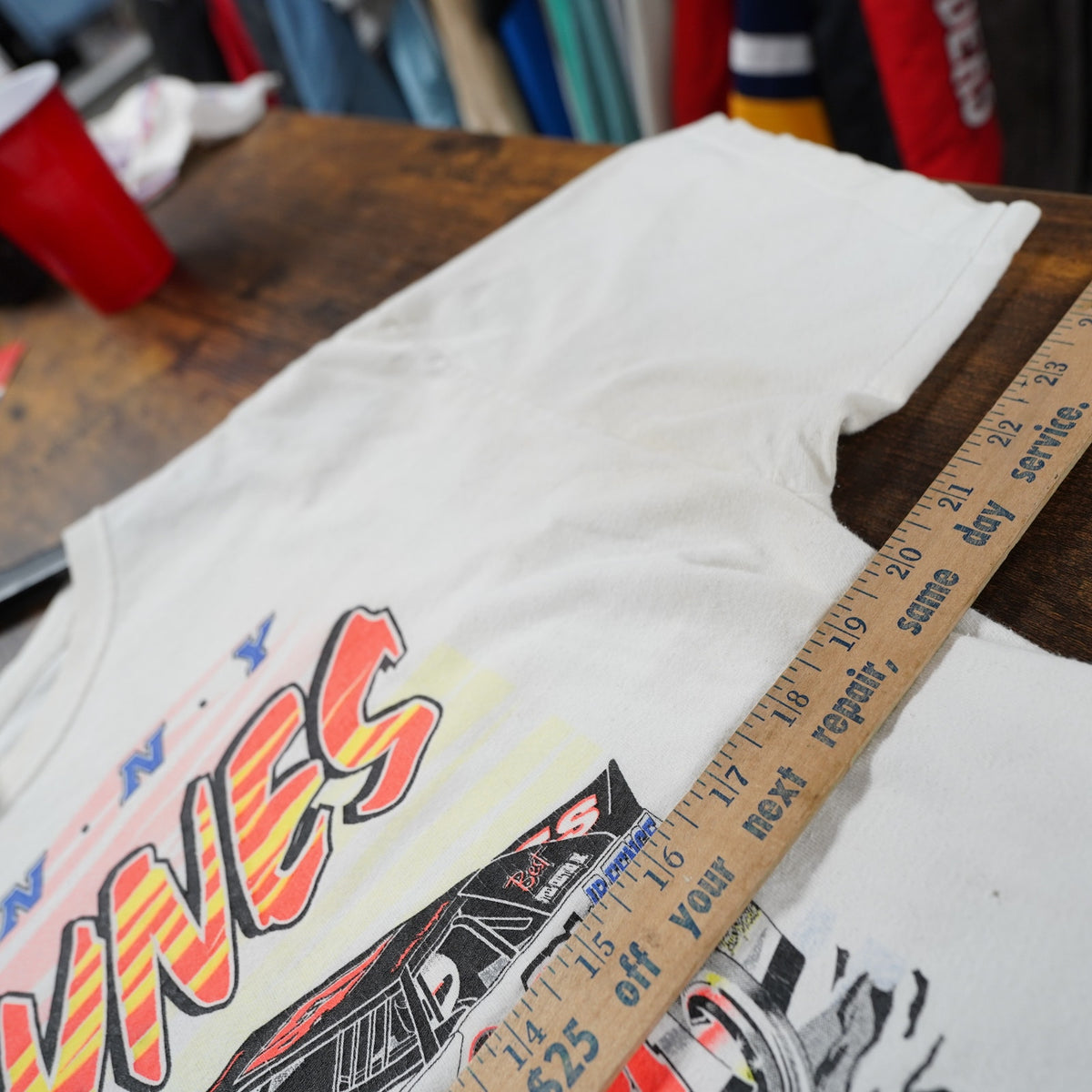 (M/L) Vintage Danny Haynes Retro Drag Racing T-Shirt Men's M/L White Orange Car Race