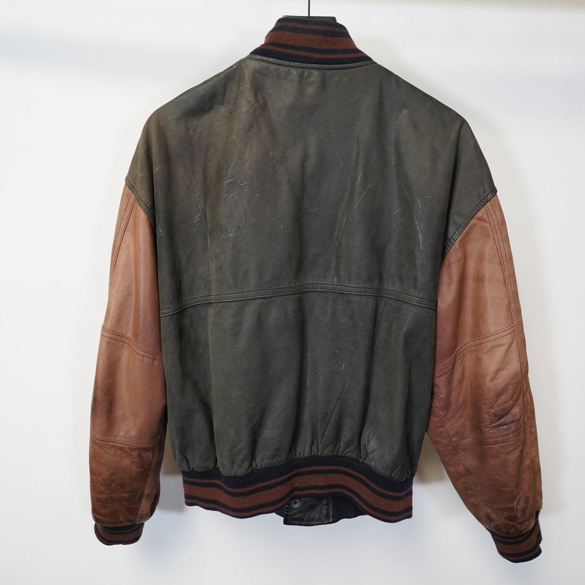 (L) Vintage Ash Creek Trading Leather Varsity Jacket Black & Brown Men's L 80s-90s