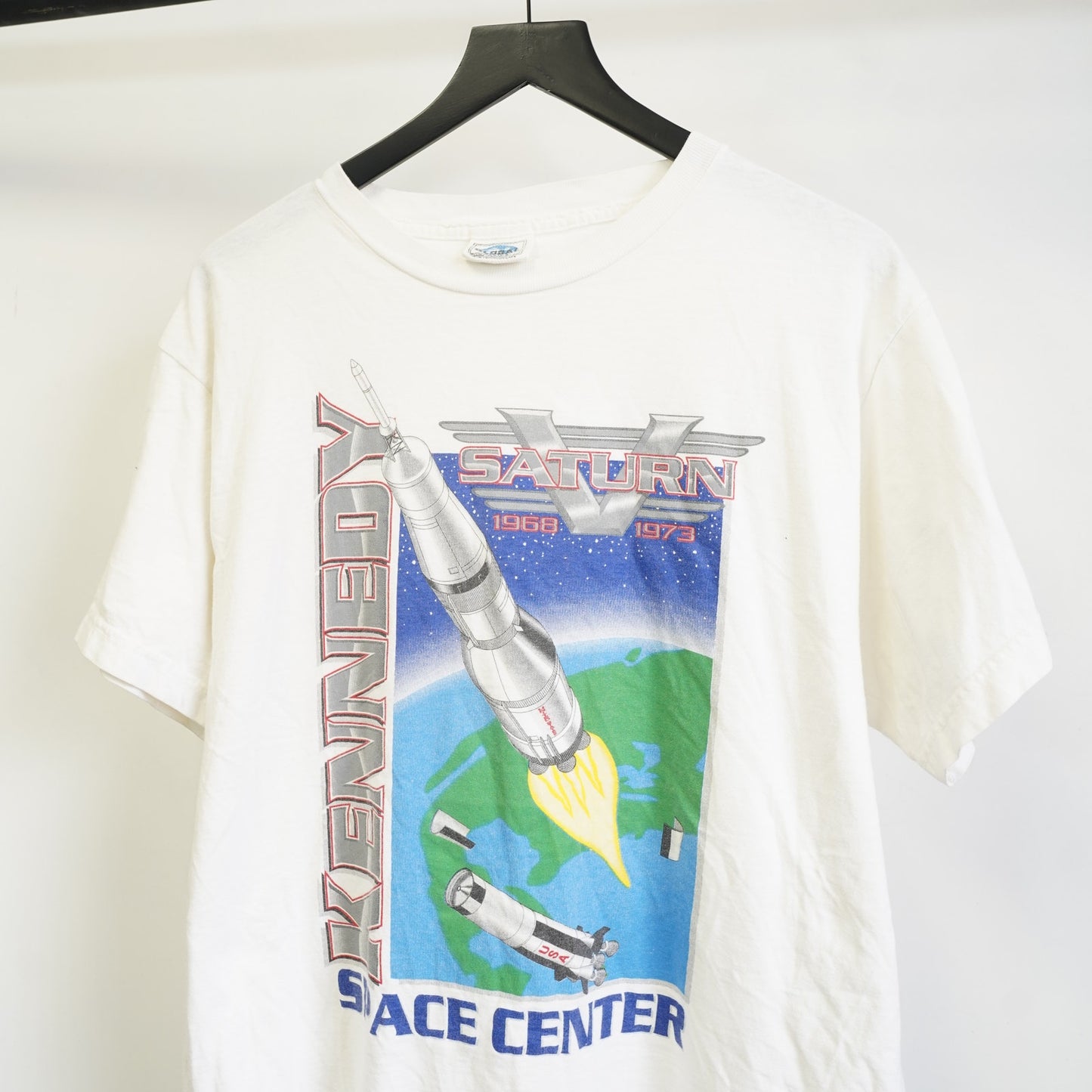 (L) Vintage 90s Nasa Saturn 5 Rocket Space Center T-Shirt Men's L Retro White