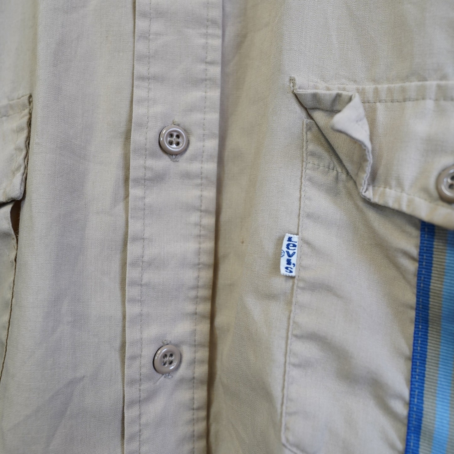 (L) True Vintage Levi's Strauss Khaki Military Button Up Shirt Men's L 70s Workwear