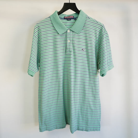 (L) Vineyard Vines Mint Green Striped Polo Shirt Cotton