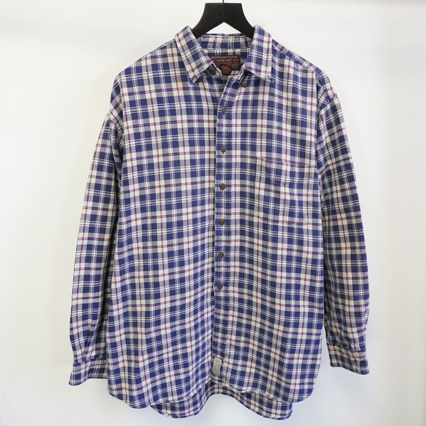 (L) Vintage Abercrombie & Fitch The Big Shirt Plaid Button Up Shirt Men's L Y2K Blue