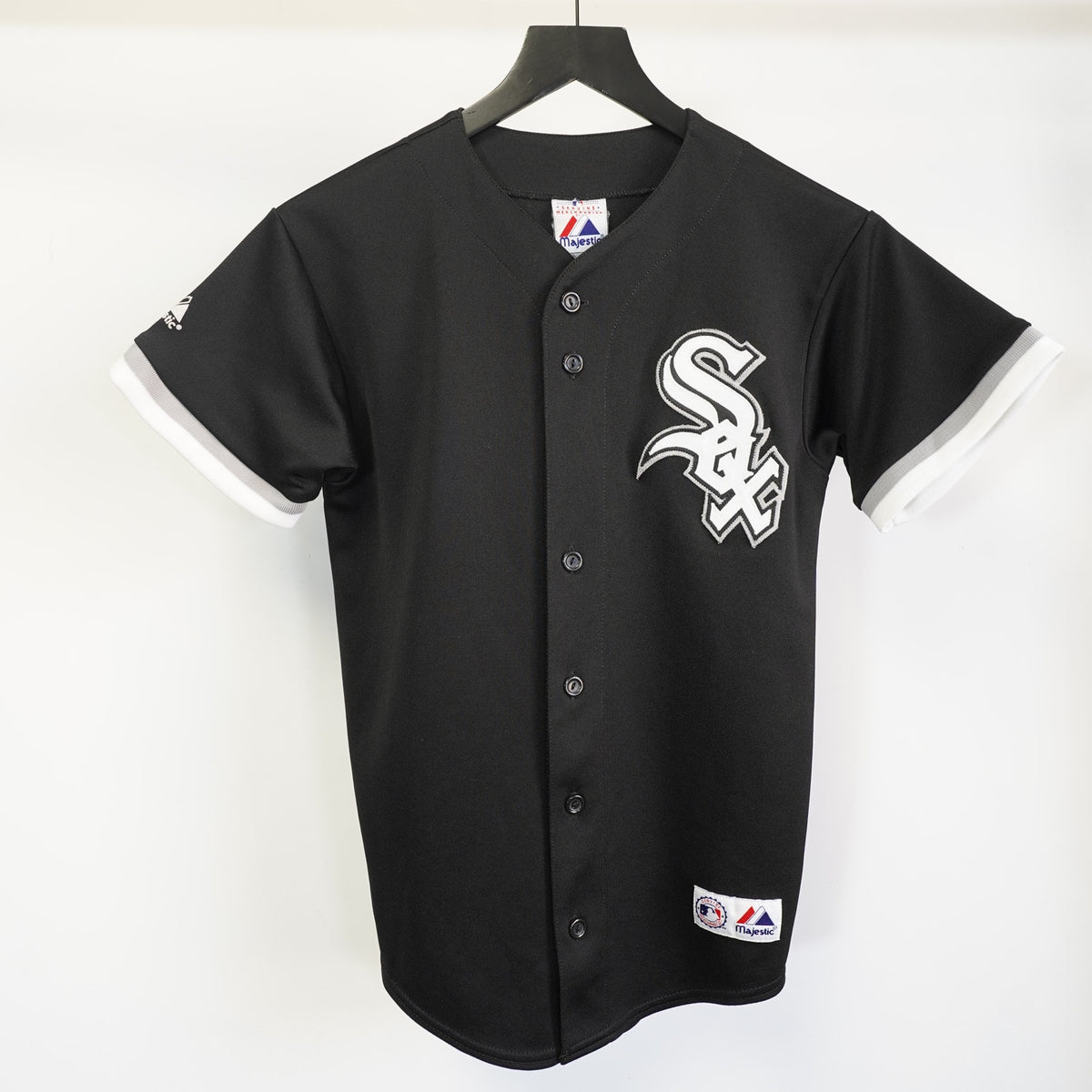 (Boys L) Vintage Chicago White Sox Majestic Sewn Baseball Jersey Boys L Youth Black Retro