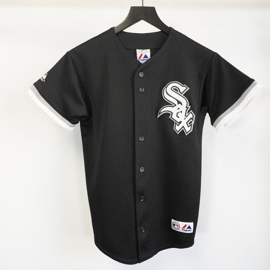 (Boys L) Vintage Chicago White Sox Majestic Sewn Baseball Jersey Boys L Youth Black Retro
