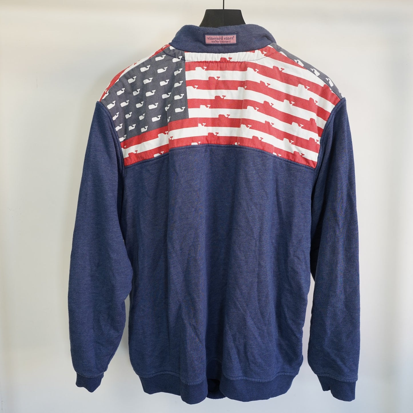 (L) Vineyard Vines Patriotic 1/4 Zip American Flag Sweater Men's L Blue Jacket Whale