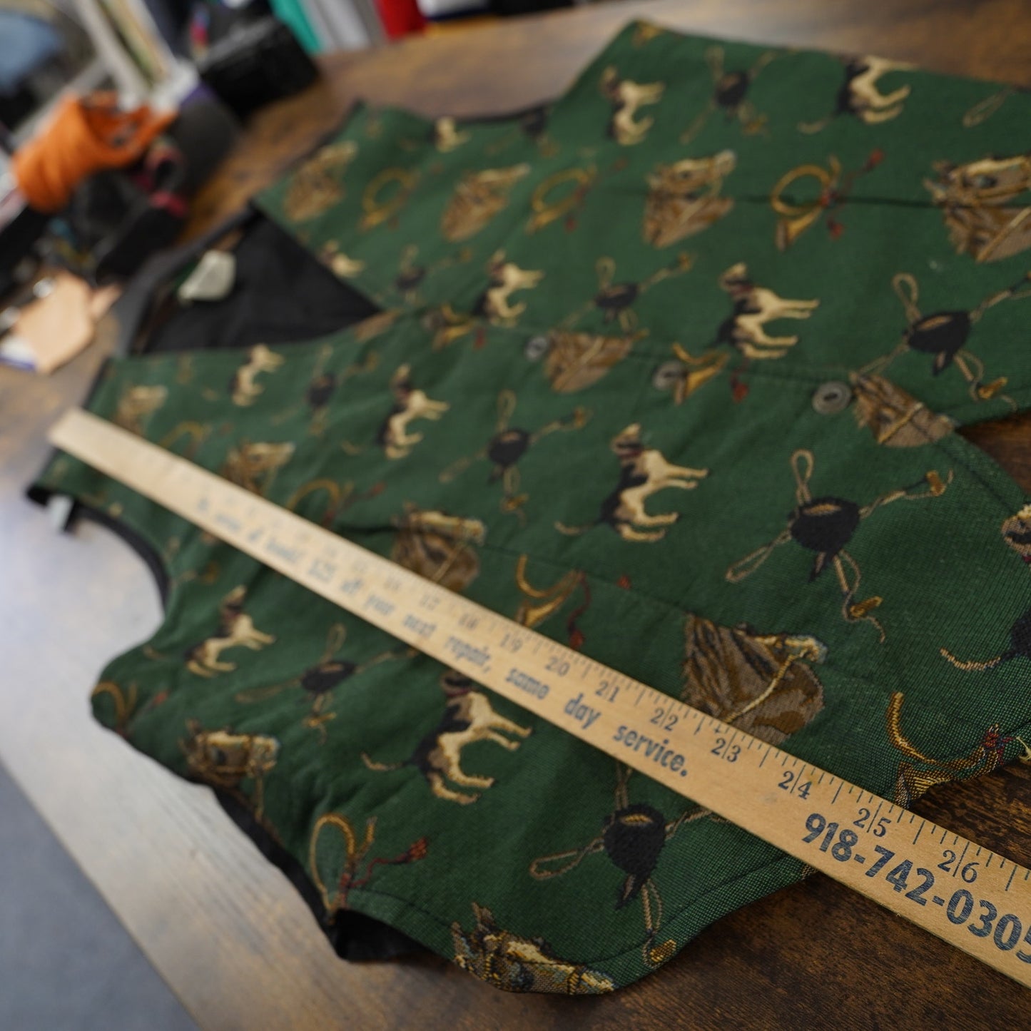 (Women's XL) Vintage Equestrian Horse & Hunting Dog 90s Vest Womens XL Hunt Club Green Preppy