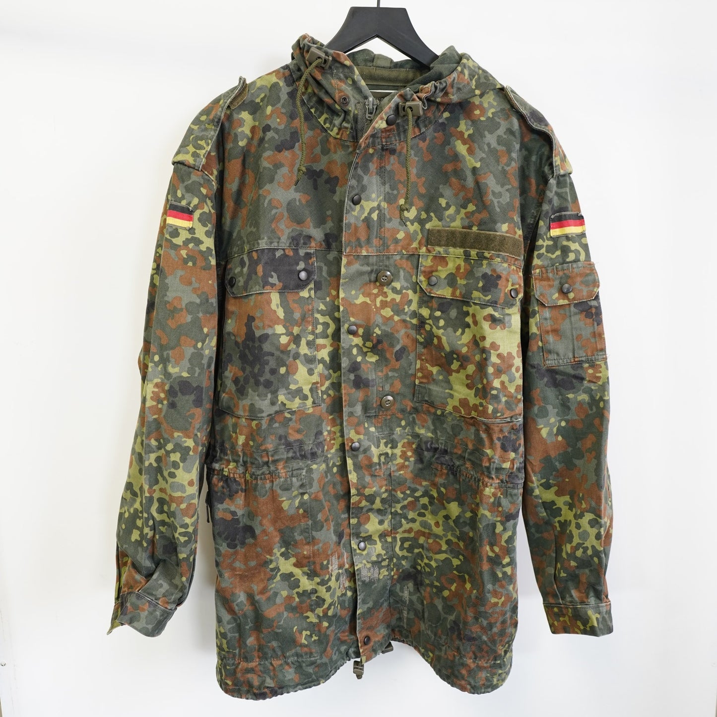 Vintage German Bundeswehr Flecktarn Camo Military Parka Jacket Mens XL Tall Hood