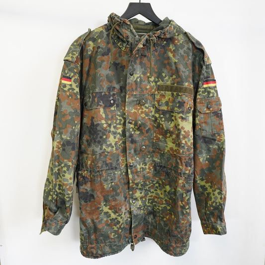 Vintage German Bundeswehr Flecktarn Camo Military Parka Jacket Mens XL Tall Hood