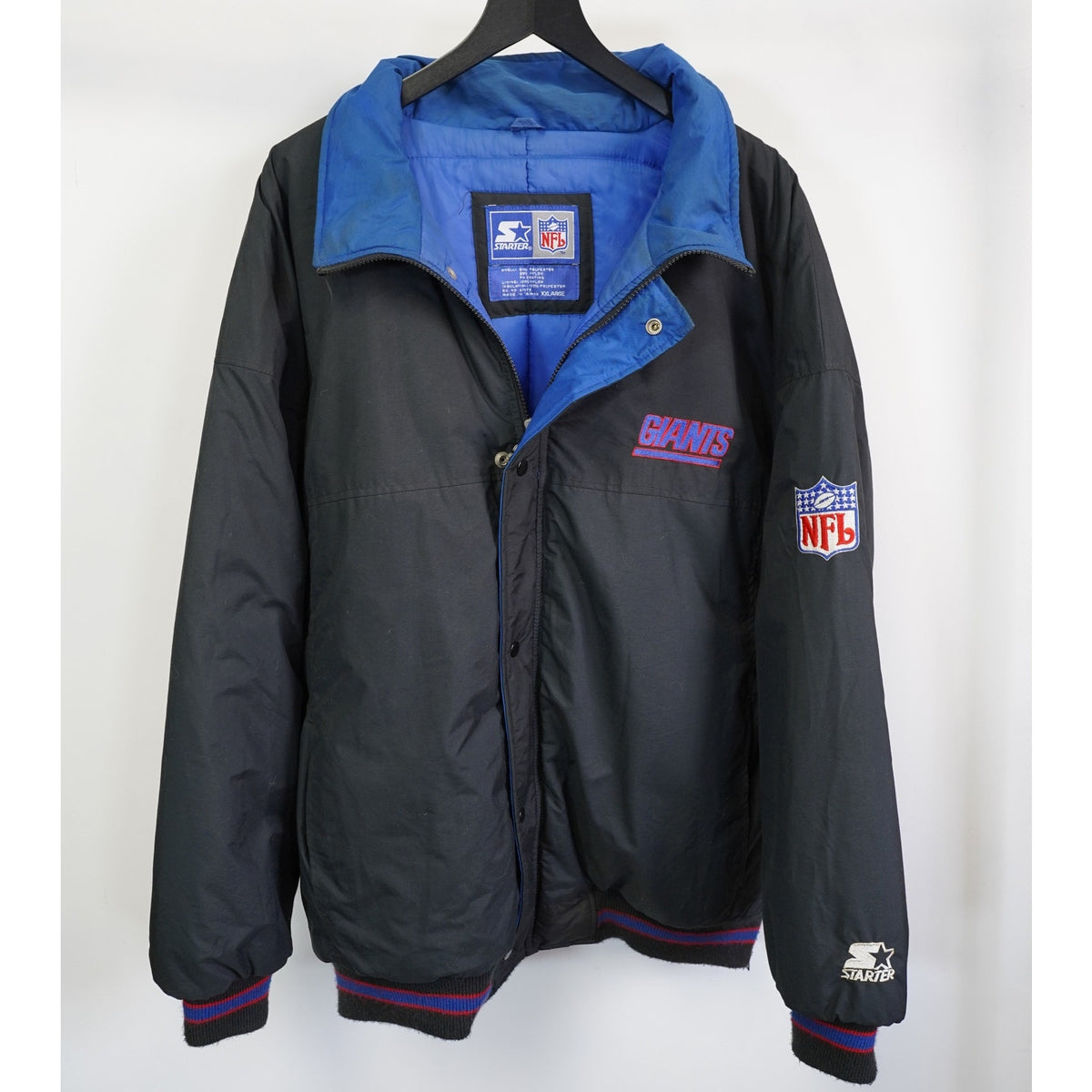 (XXL) Vintage Starter New York Giants Puffer Jacket Men's 2XL Black Blue 90s NFL Retro
