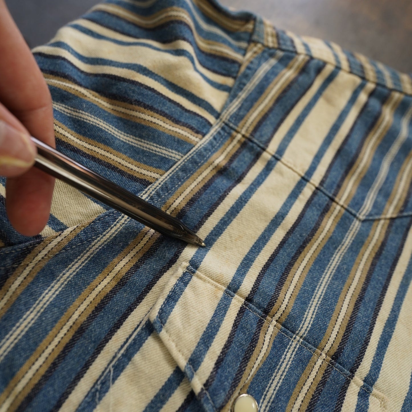 (L) Vintage Wrangler Western Pearl Snap Brushpopper Button Up Shirt Men's L Striped