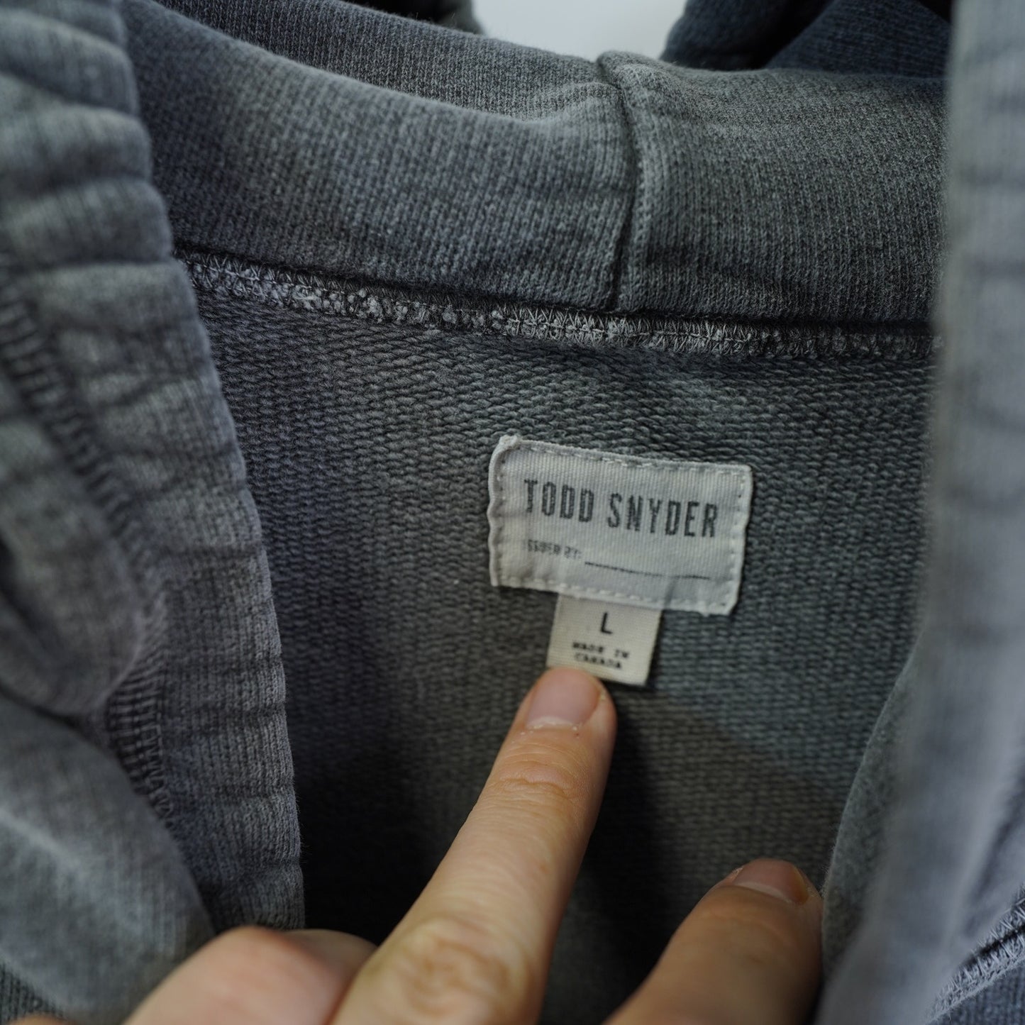 (L) Todd Snyder Heavy Cotton Popover Hoodie Men's L Stone Washed Gray Made in Canada