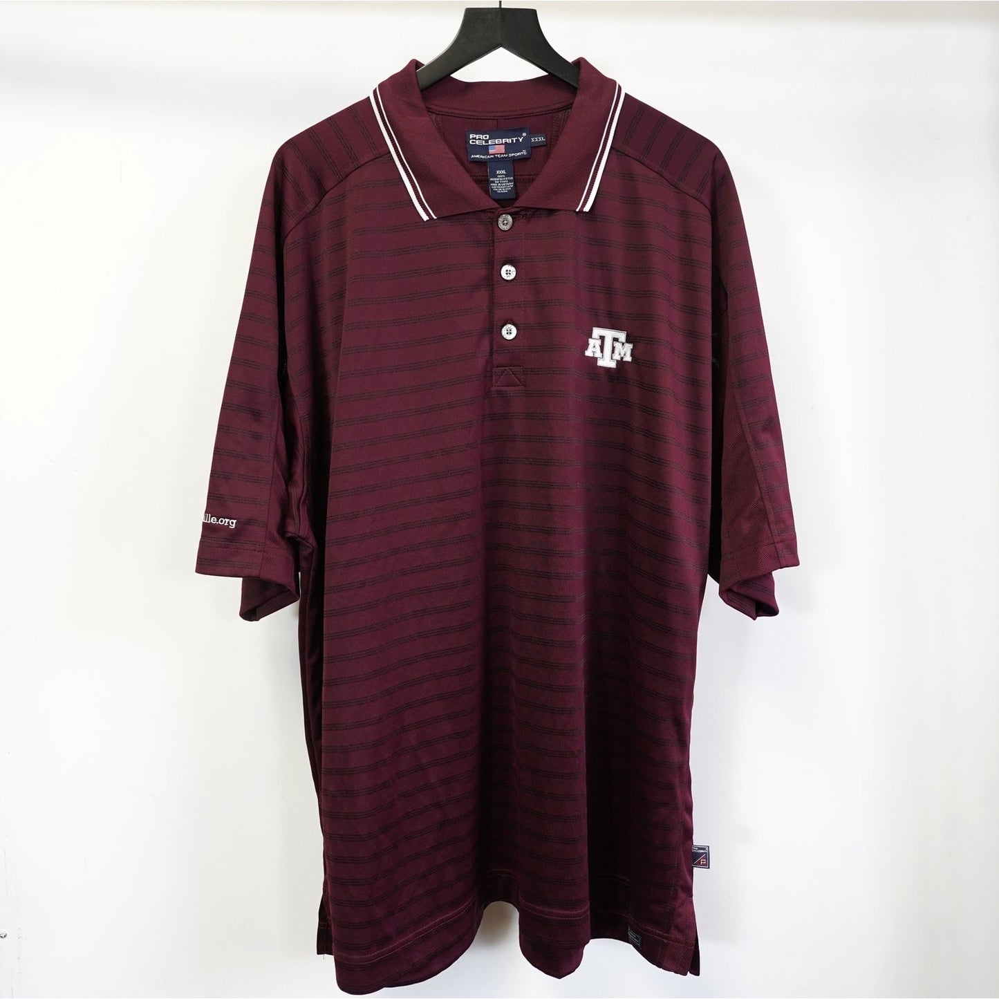 (3XL) Vintage Texas A&M Aggies Striped Polo Shirt Men's 3XL Maroon Football ATM