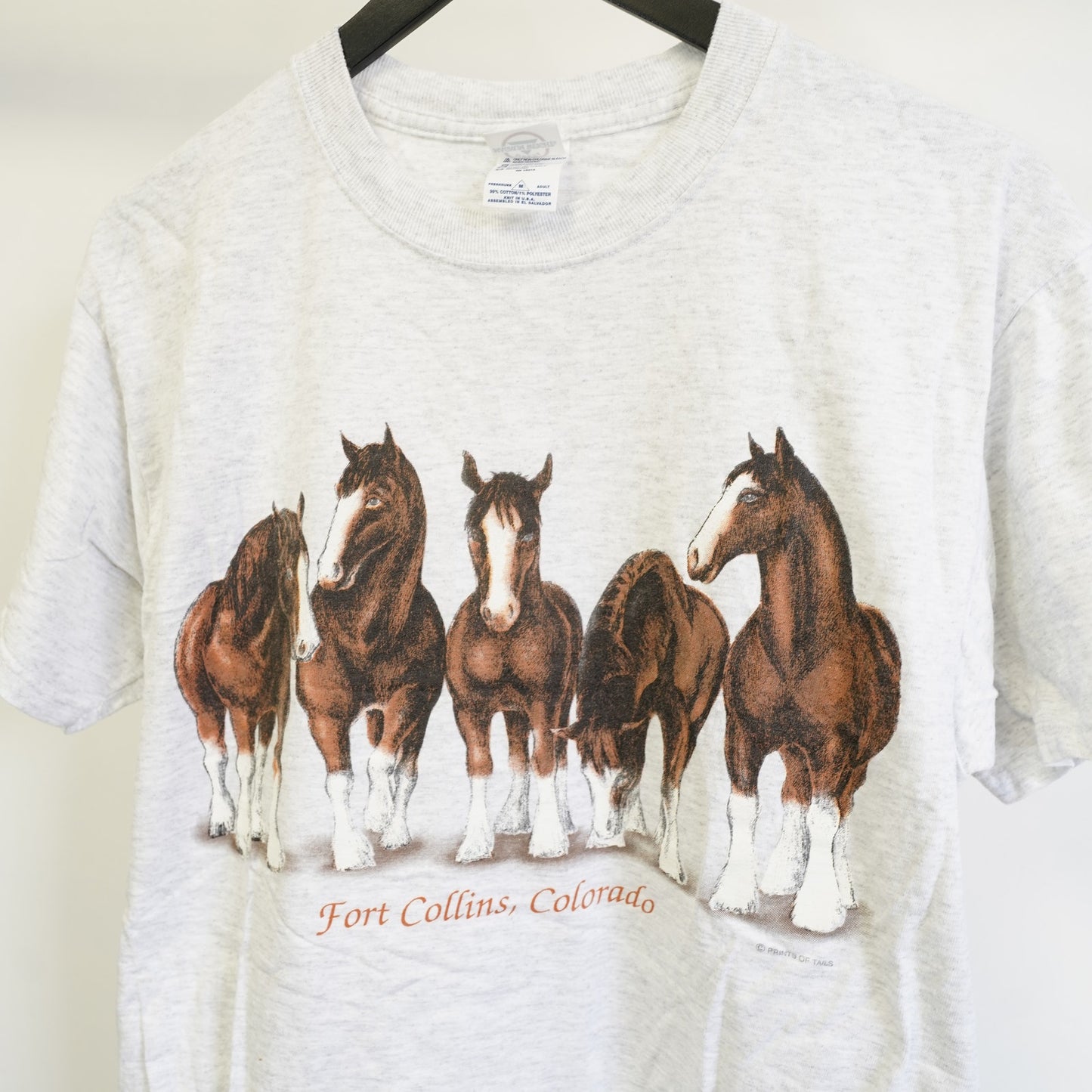 (M) Vintage Clydesdale Horse Nature T-Shirt Men's M Heather Gray AOP Pony Budweiser