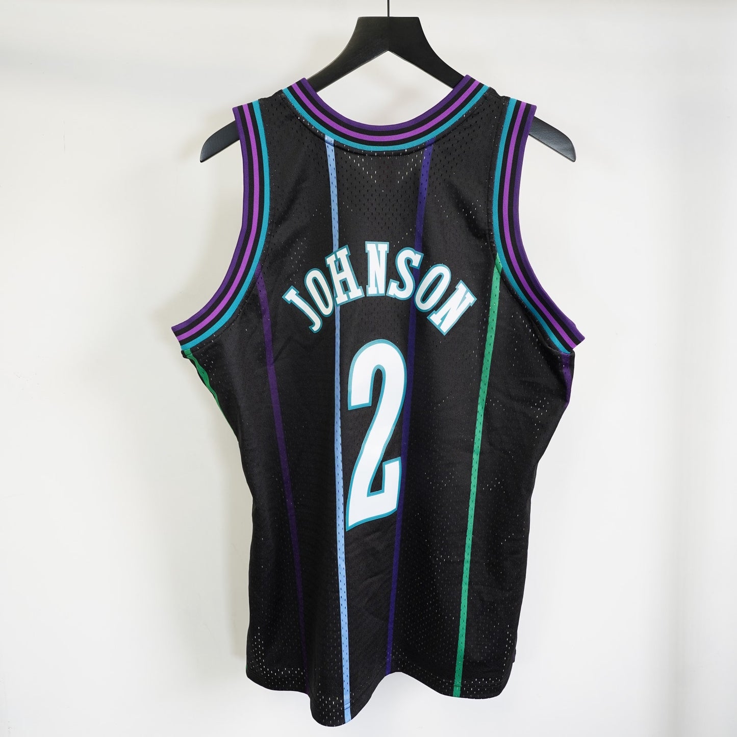 (L) Charlotte Hornets Larry Johnson Mitchell & Ness Basketball Jersey Men's L Black