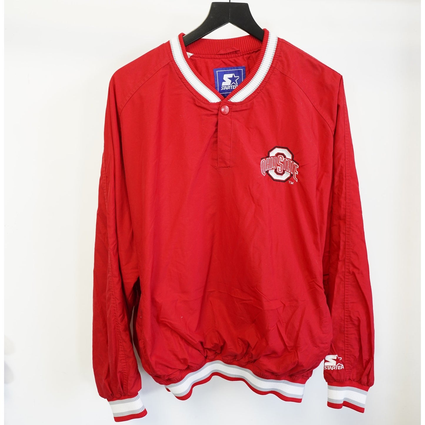 (XL) Vintage Ohio State Buckeyes Starter Pullover Windbreaker Men's XL Red 90s Sewn
