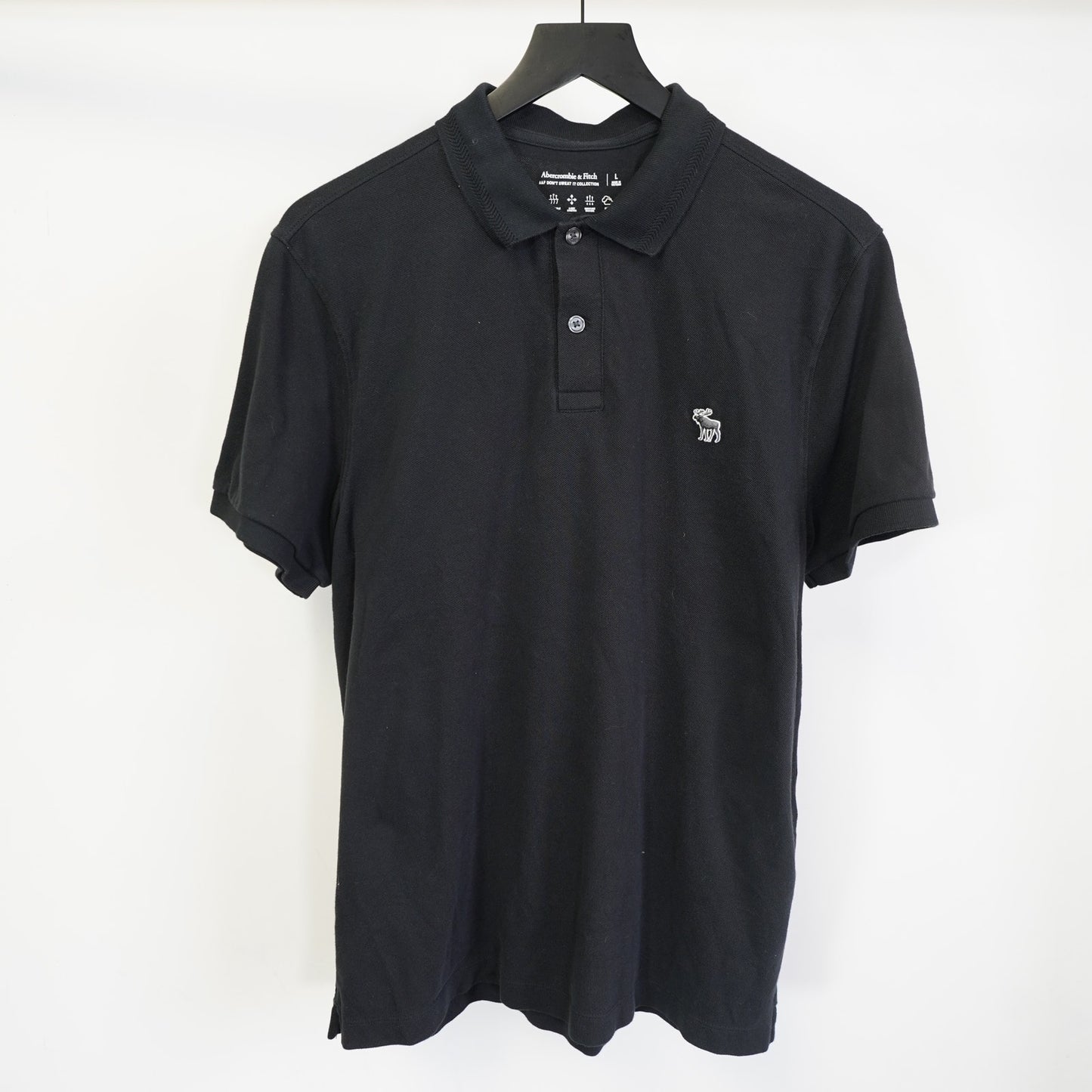 (L) Abercrombie & Fitch Black Polo Shirt Men's L Embroidered Moose Preppy Casual Y2K
