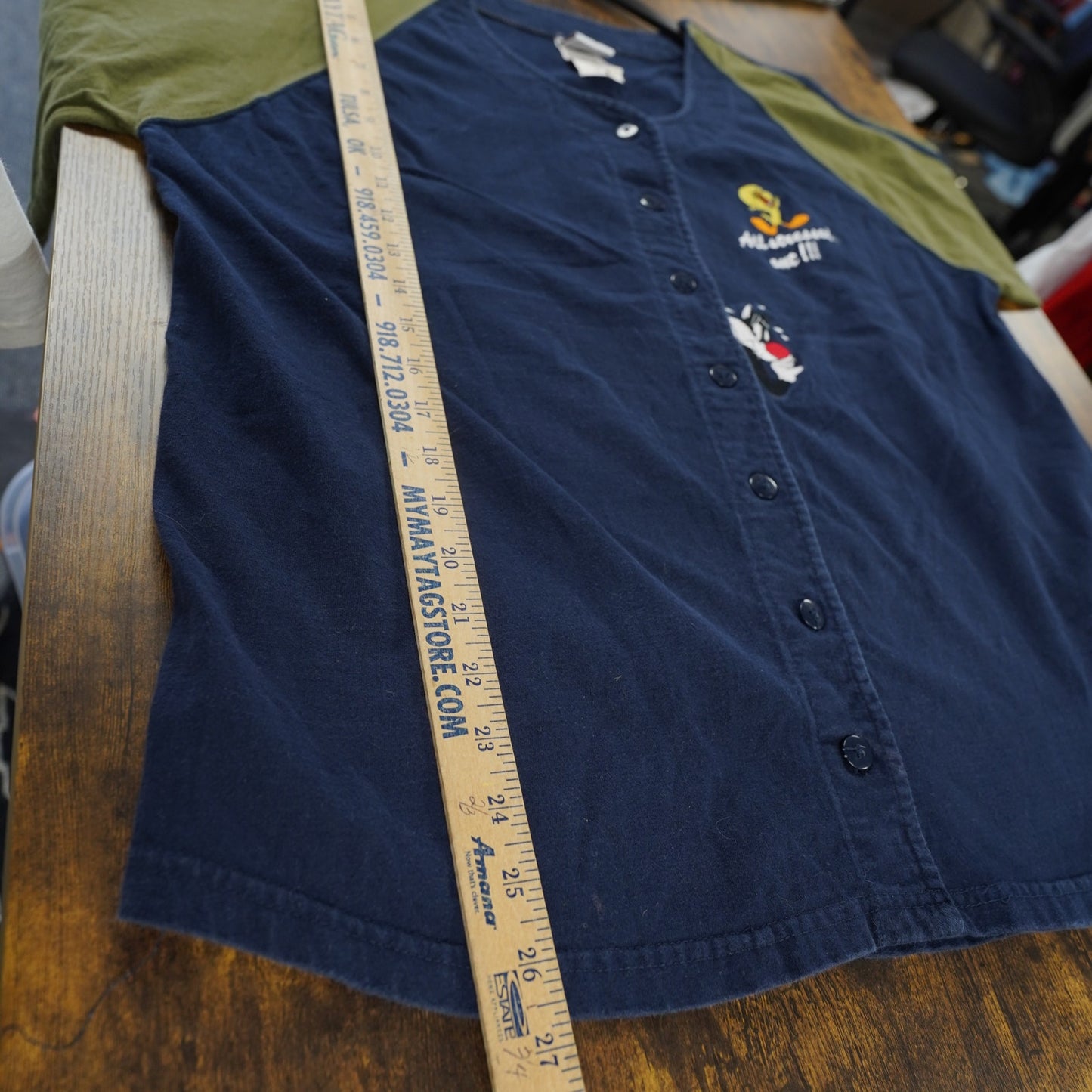 (XL) Vintage Looney Tunes Tweety Bird Baseball Jersey Men's XL Sylvester Cartoon Blue