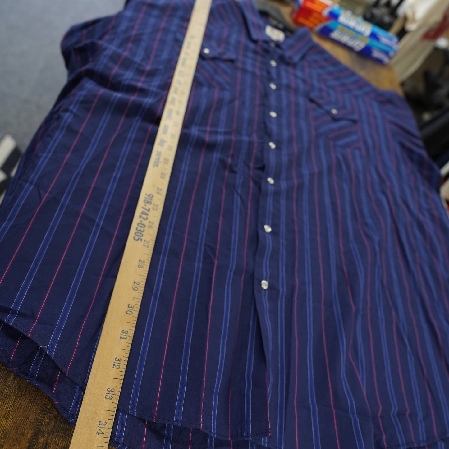 (3XL) Vintage Ely Cattleman Western Pearl Snap Button Up Mens 3XL Blue Striped Big Man