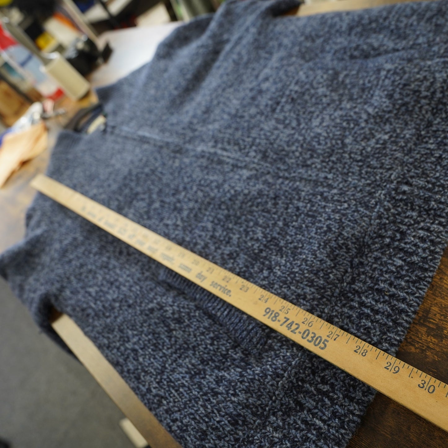 (XL) L.L. Bean Lambs Wool Knit Full Zip Sweater Plaid Blanket Lined Men's XL Blue