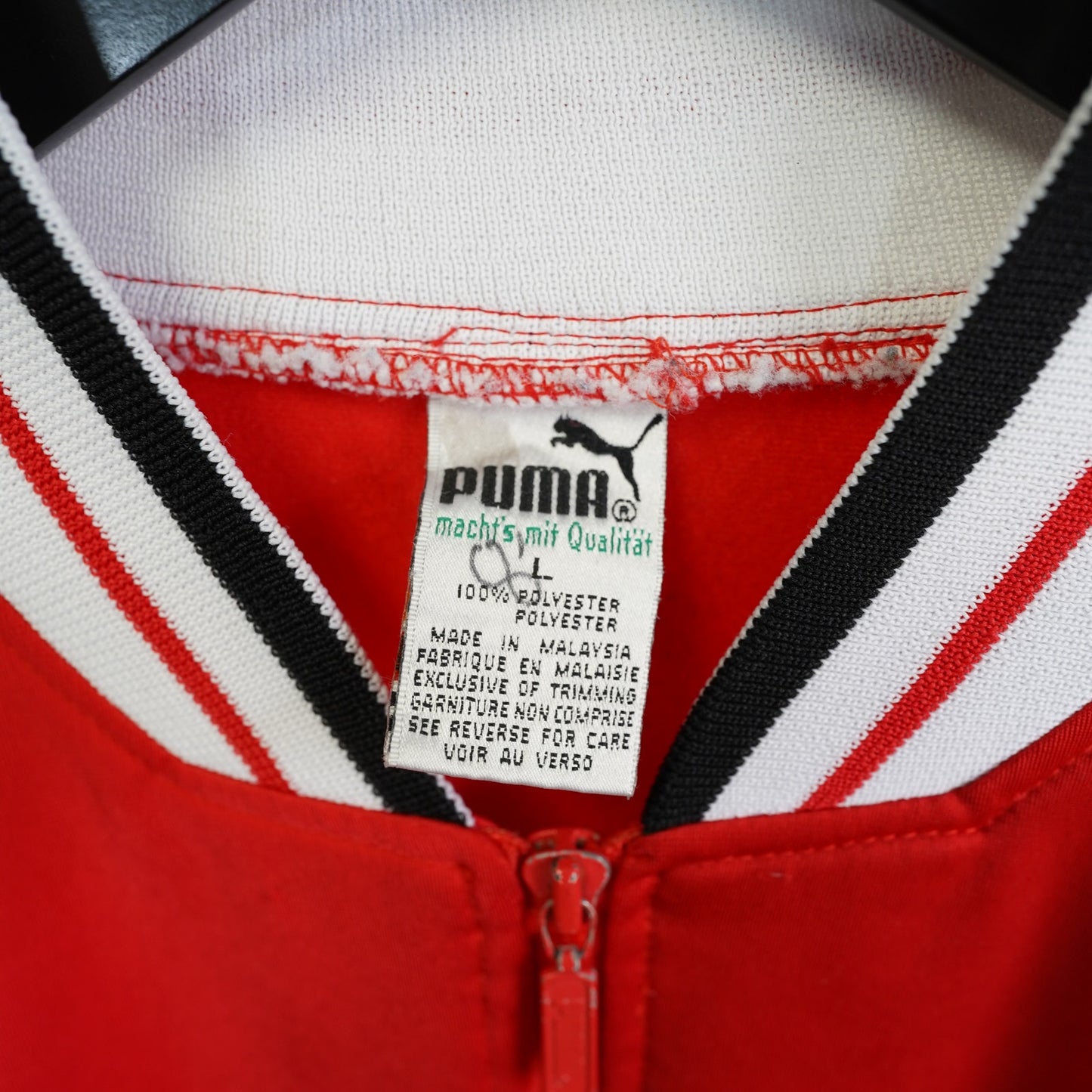 (L) Vintage 90s Puma Track Jacket Men's L Hip Hop Full Zip Red Black White