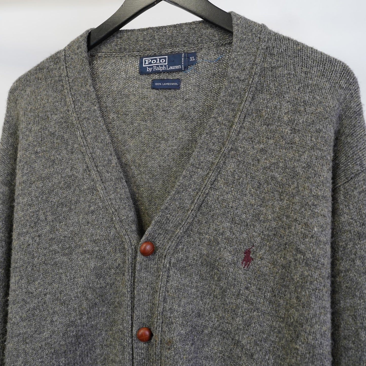 (XL) Vintage Polo Ralph Lauren 100% Wool Knitted Cardigan Sweater Men's XL Gray
