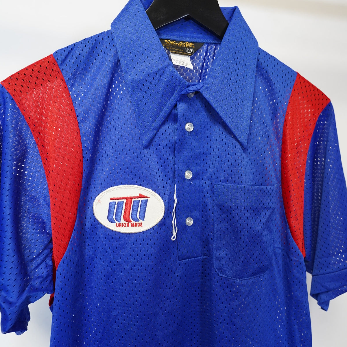 (M) True Vintage Union Made Swingster Mesh Wide Collar Polo Shirt Men's M Blue 70s