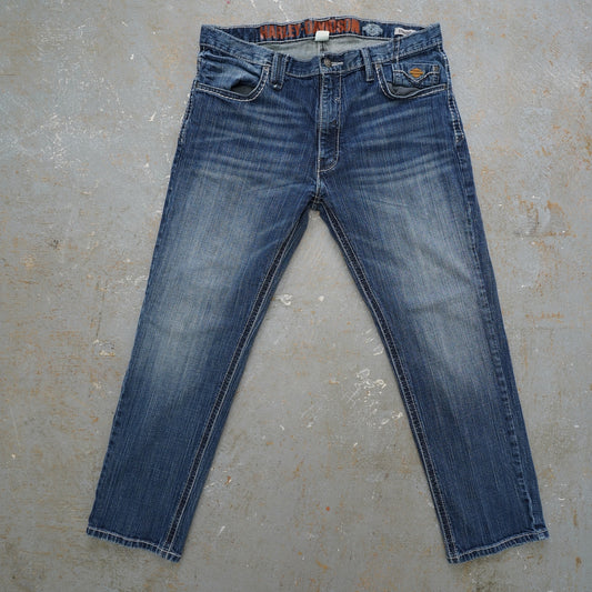 (36x30) Vintage Harley Davidson Straight Leg Biker Blue Jeans Men's 36x30 Denim Y2K 2000