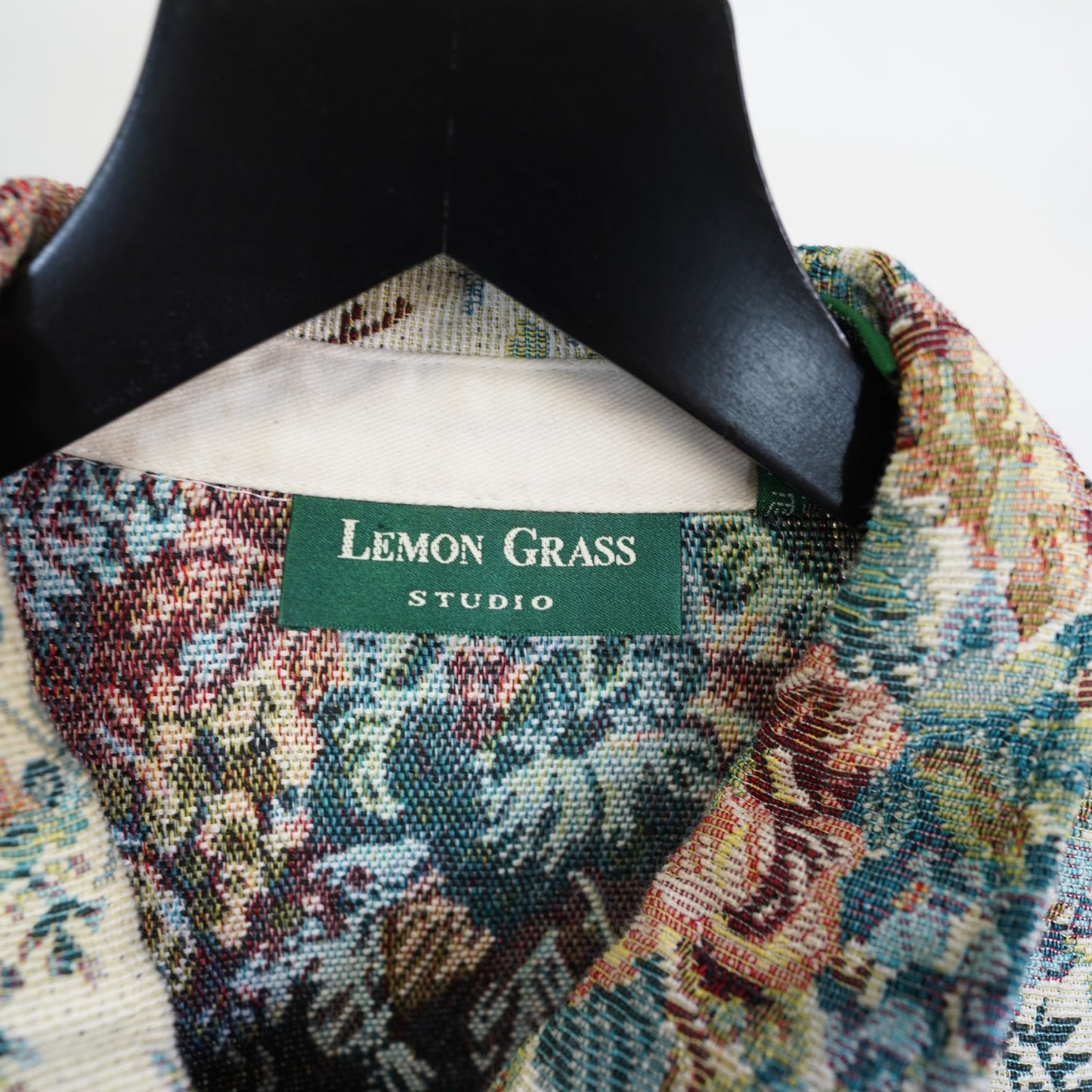 (Women's XL) Vintage Lemon Grass Studio Floral Tapestry Jacket Women's XL Tan Cottage Coat