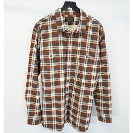 (XL) Filson Garment Plaid Flannel Button Up Shirt Men’s Size XL Front Pockets Brown