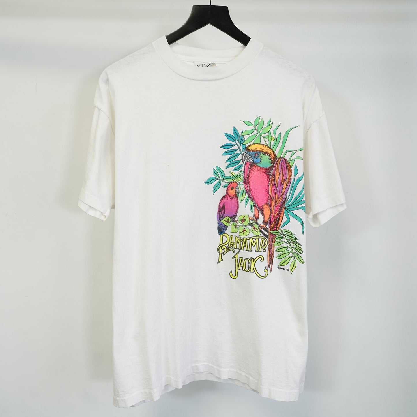 (XL) Vintage Panama Jack Single-Stitch Surf T-Shirt Men's XL White Parrot Nature 90s