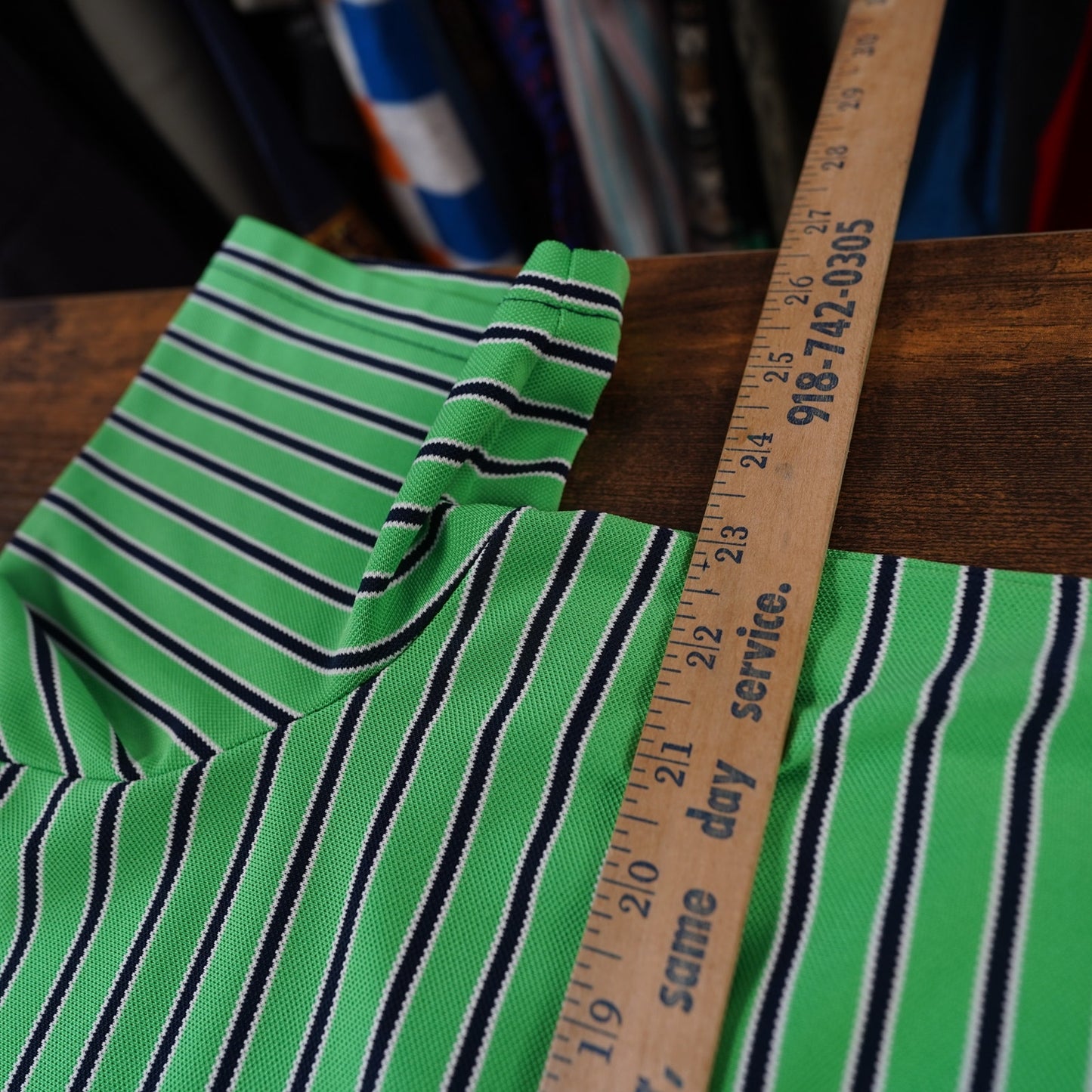 (L) Ralph Lauren RLX Striped Golf Polo Shirt Men's L Stitched H Green Navy Blue