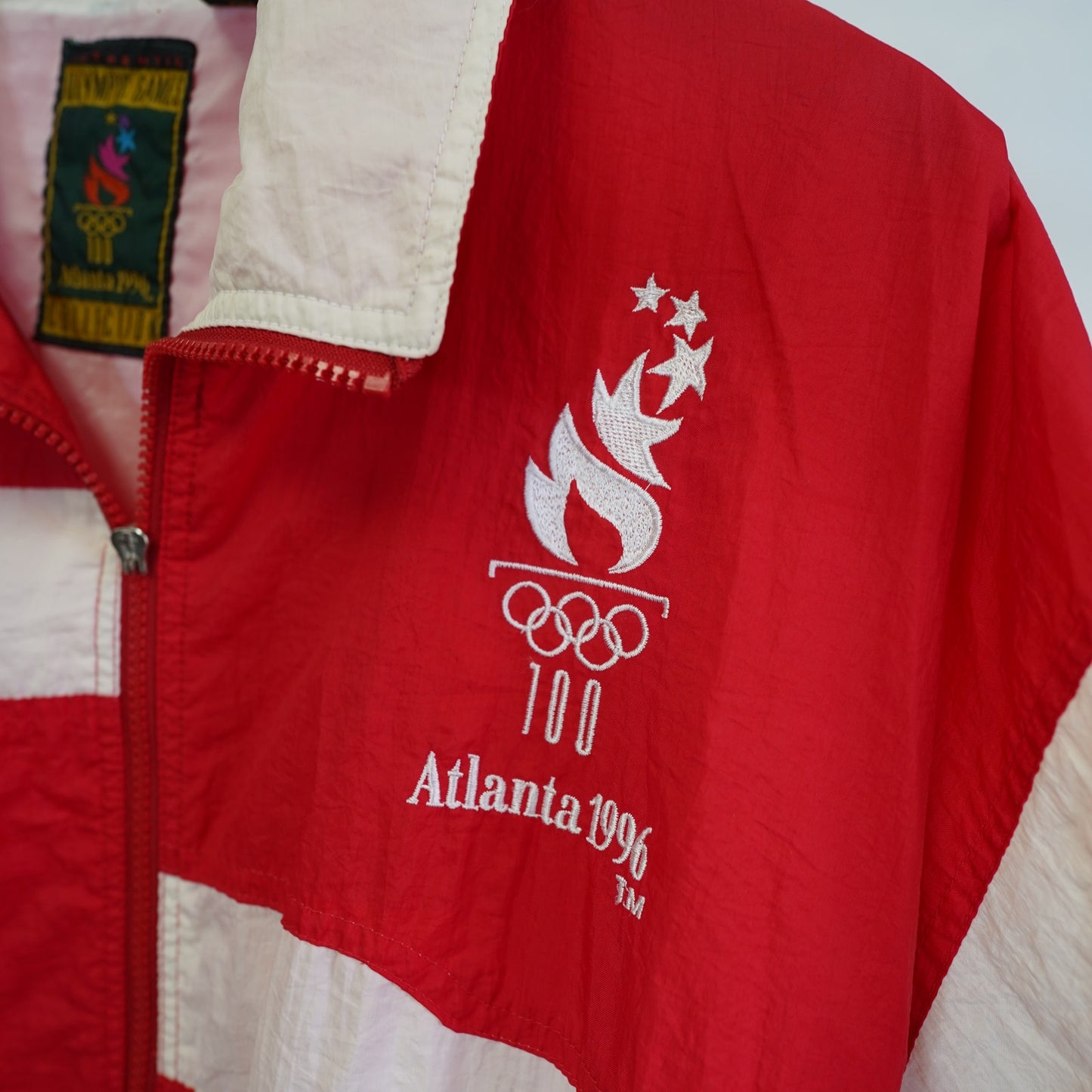(M) Vintage 1996 Olympic American Flag Atlanta Logo 7 90s Windbreaker Jacket